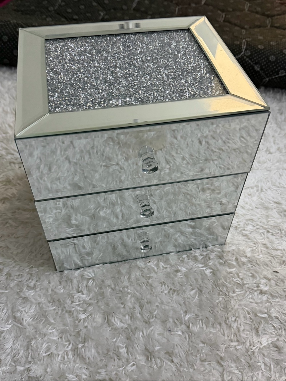 Mirrored 3-Drawer Jewelry Organizer - Silver Sparkle